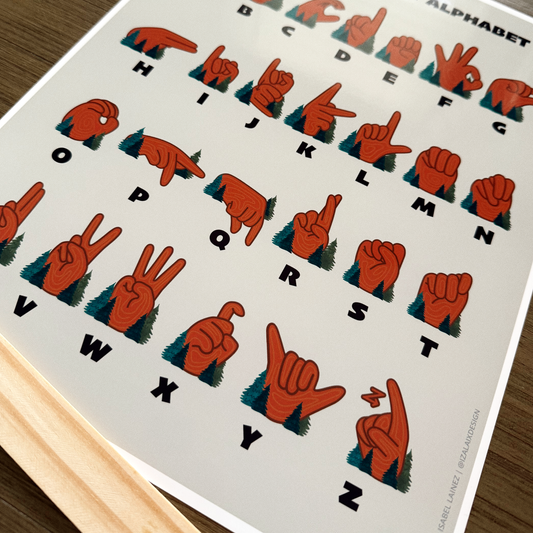 Sign Language Alphabet Wooden & Pine Art Print
