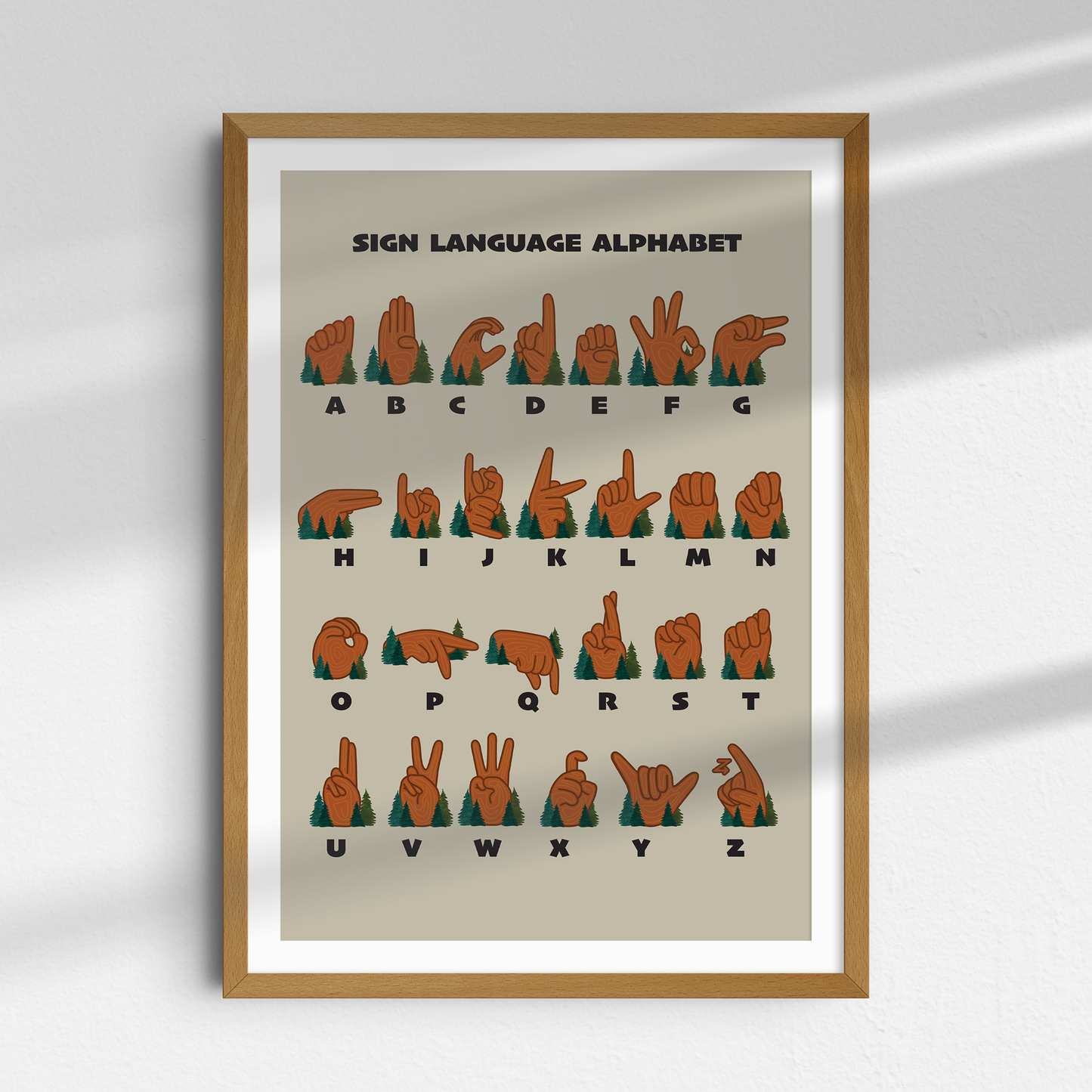 Sign Language Alphabet Wooden & Pine Art Print