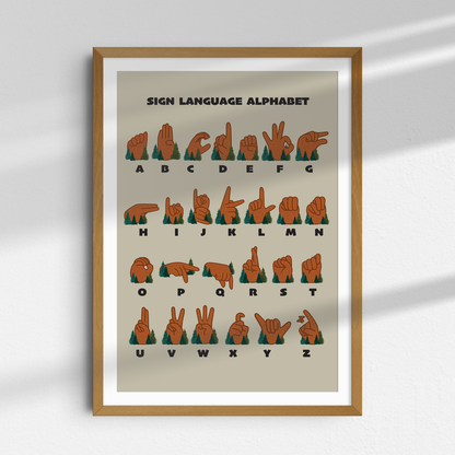 Sign Language Alphabet Wooden & Pine Art Print