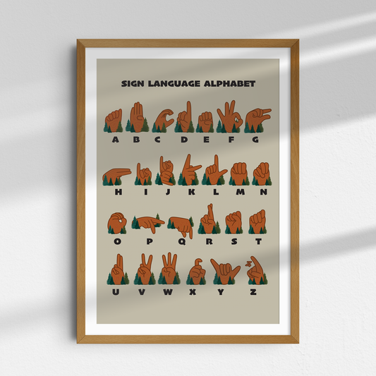 Sign Language Alphabet Wooden & Pine Art Print